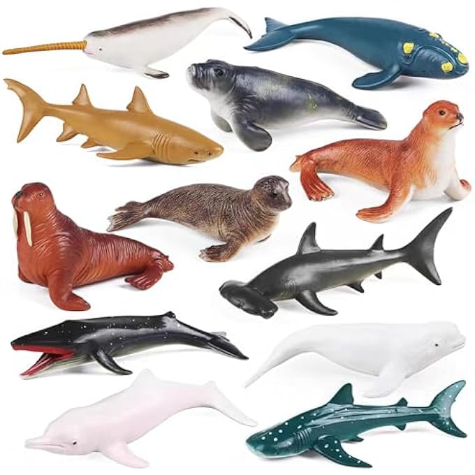 MINI OCEAN ANIMAL FIGURES SET, 12 PCS REALISTIC PLASTIC SEA CREATURES STATUE TOY, INCLUDING SHARKS, WHALES, WALRUS, DOLPHIN, FOR KID'S PARTY SUPPLIES, PARTY DECORATION, SEA THEME PARTY - Image 1